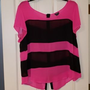 Sheer size 2 hot pink and black top, button back